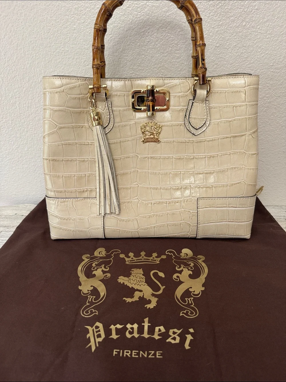 Pratesi Sarteano Croc Embossed Leather Bag